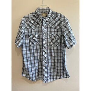 Wrangler Pearl Snap Button Down Shirt Mens XL Black Plaid Short Sleeve Western